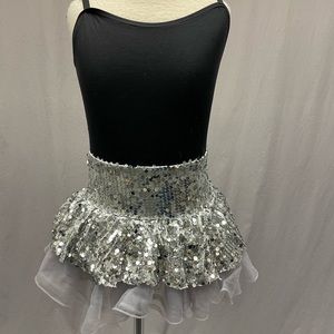 Weissman silver sequins dance dress black top size medium dance costume